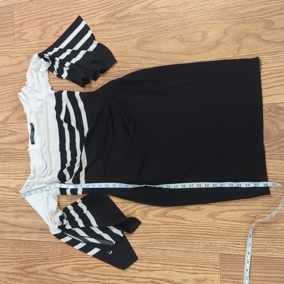 Lauren Ralph Lauren Black + white striped off-shoulder dress women's size 6 - Picture 3 of 5